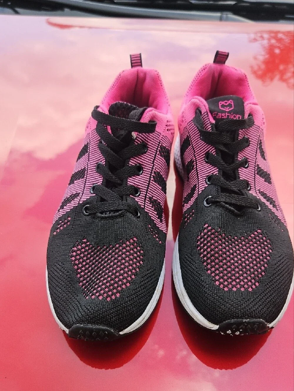 Women's Pink & Black Knit Athletic Sneakers